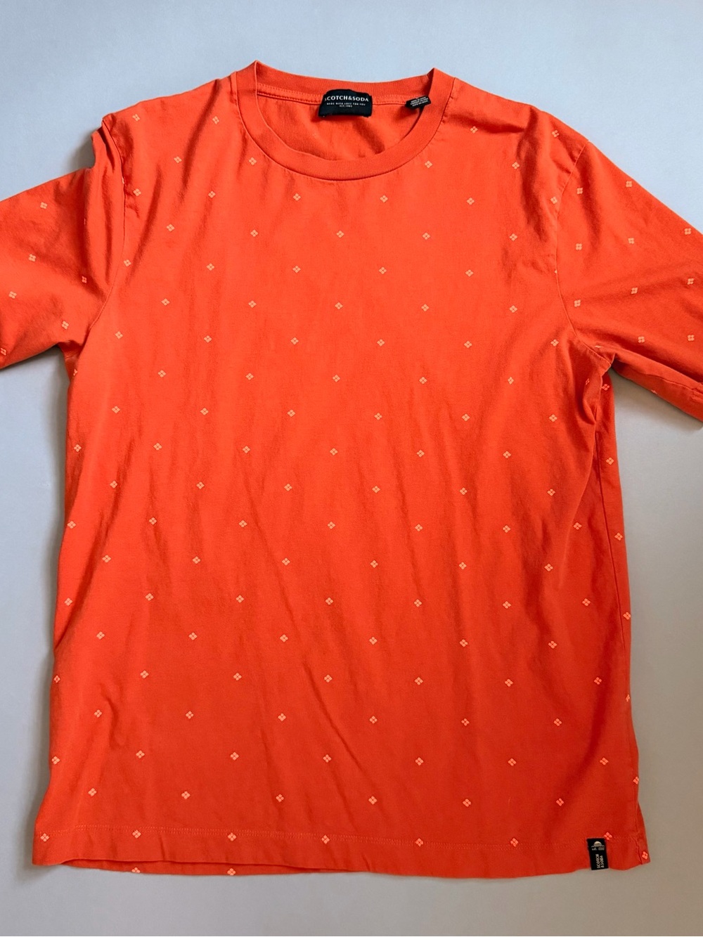 Scotch & Soda Orange S/S Tee with Subtle Diamond Print Pattern
